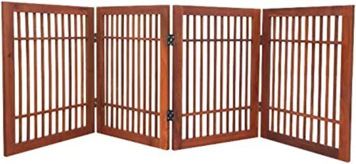 Vista 10 de Urnporium Puerta de madera independiente para perros, puerta plegable para mascotas, sin taladro, barrera expandible para puertas, escaleras, Puerta