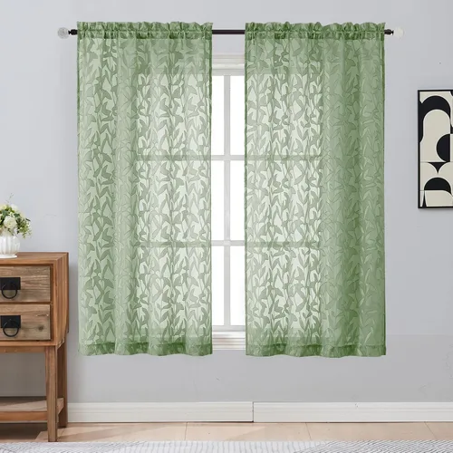 Vista 53 de Gwine - Cortinas traslúcidas color verde salvia de 96 pulgadas de largo, 2