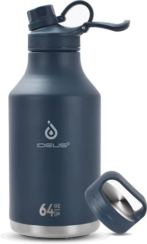 Vista 59 de IDEUS Botella de agua aislada de acero inoxidable con 2 tapas a prueba de fugas, termo para senderismo, ciclismo, 32 onzas, violeta