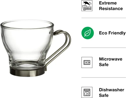 Vista 4 de Bormioli Rocco Verdi - Taza de café expreso con mango de acero inoxidable, juego de 4, caja de regalo, 3.5 onzas