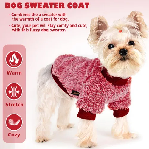 Vista 4 de Suéter para perro pequeño y mullido, ropa de forro polar cálido para perros pequeños, hembras y niños, abrigo de invierno suave para perro, chaqueta