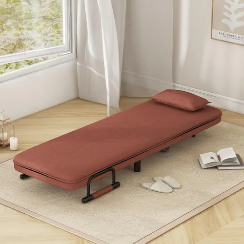 Vista 4 de KOMFOTT Sofá cama convertible 3 en 1 con respaldo ajustable de 5 posiciones y almohada lumbar, 2 patas de metal ocultas y 2 ruedas con cerradura