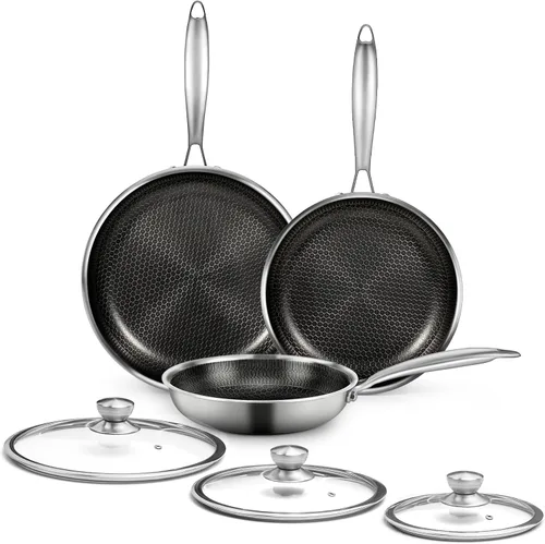 Vista 9 de Sartén de acero inoxidable con tapa, sartén antiadherente de panal de abeja de 8 pulgadas, pequeñas sartenes antiadherentes de acero inoxidable