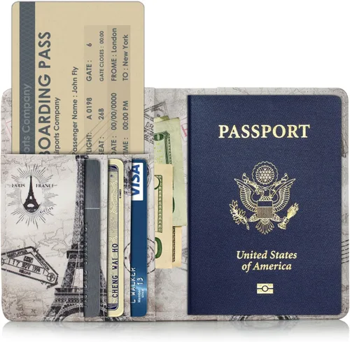 Vista 3 de EpicGadget - Funda de piel sintética con bloqueo RFID para pasaporte, funda de viaje tipo cartera, Eiffel Tower, Cartera Rfid