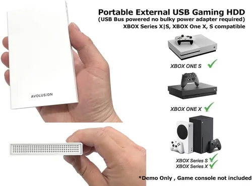 Vista 3 de Avolusion HD250U3-WH 1TB USB 3.0 Disco duro externo portátil para juegos (para Xbox One X, S, Gen1, preformateado)