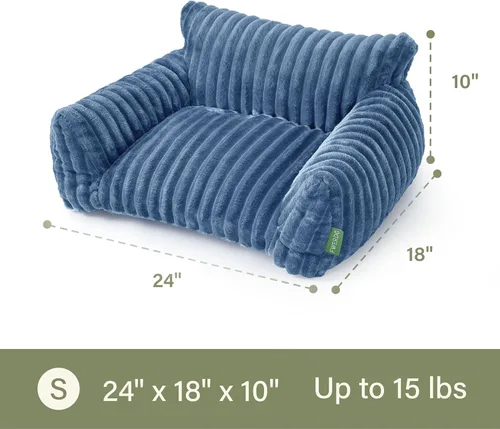 Vista 5 de Lindo sofá cama para mascotas, sofá de apoyo para gatos de interior, sofá cama pequeño para perros pequeños, azul, 24 pulgadas