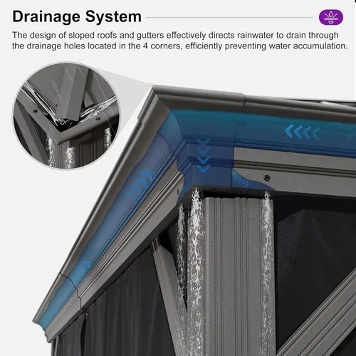 Vista 4 de PURPLE LEAF - Glorieta de 10 x 12 pies con techo rígido de aluminio, techo doble de metal resistente, pabellón permanente para patio, terraza