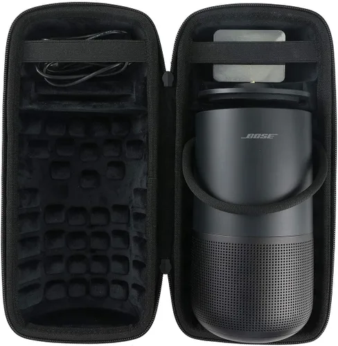 Vista 8 de co2CREA Funda de viaje rígida de repuesto para Bose Portable Smart/Home Speaker Charging Cradle (funda negra triple con correas para el hombro)