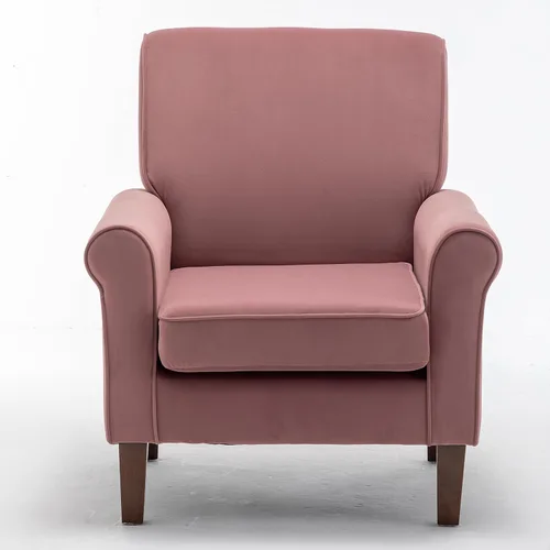Vista 80 de Sillón clásico con marco de madera de abedul y cómodos reposabrazos enrollados, sillones para sala de estar, dormitorio y decoración de oficina