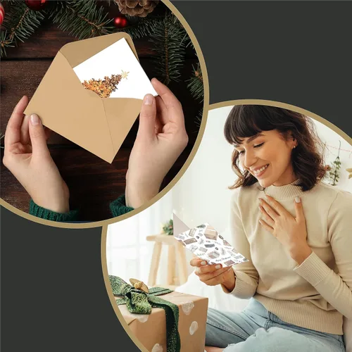 Vista 7 de easykart labels Surtido de 24 tarjetas de Navidad con sobres y calcomanías de sellado, 6 diseños de temática bohemia navideña, 5.75 x 4.25 pulgadas