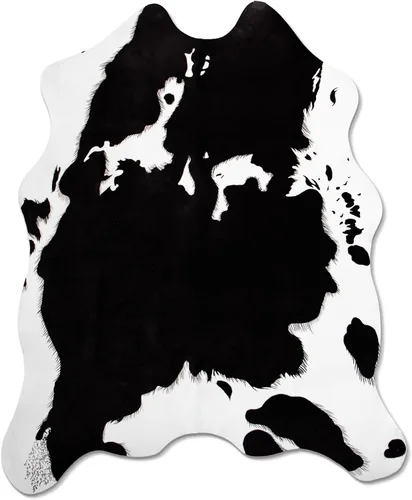 Vista 13 de MACEVIA Alfombra de cuero de vaca con lindo estampado de vaca, decoración occidental para sala de estar, dormitorio, alfombra de área sintética
