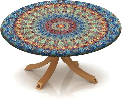 Vista 125 de Mantel redondo ajustable con borde elástico floral azul, mantel con borde elástico de estilo floral pastoral, almohadilla de mesa de poliéster