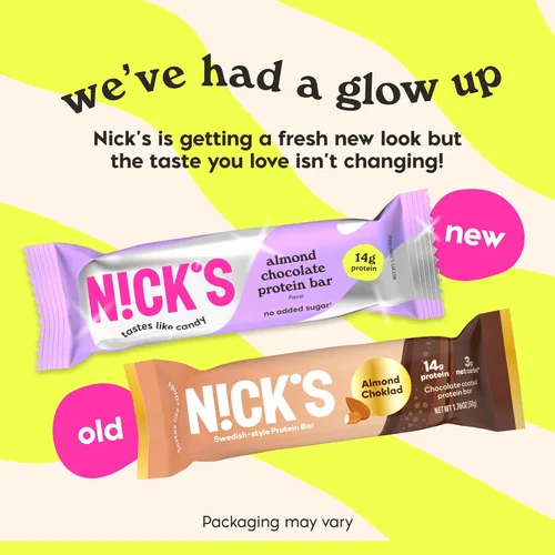 Vista 2 de Nick's Protein Bars Chocolate Alto en proteínas Bajas calorías Snacks bajos en carbohidratos aptos para dieta cetogénica sin azúcar añadido
