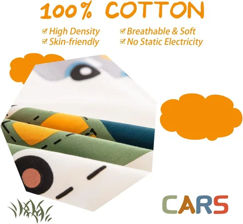 Vista 3 de Juego de funda de edredón de dibujos animados de coches, tamaño individual, 2 piezas, 100% algodón, transpirable