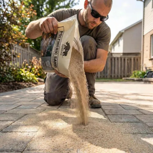 Vista 3 de Rhino Power Bond Plus - Arena polimérica para adoquines y juntas de piedra de hasta un máximo de 2 pulgadas (10 libras, beige)