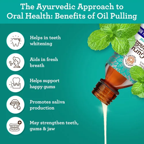 Vista 3 de GuruNanda Paquete de cuidado bucal de viaje: enjuague bucal con aceite de coco (3 oz) con 7 aceites esenciales, lápiz blanqueador de dientes