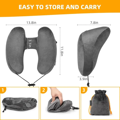 Vista 7 de Rewondah Almohada inflable de viaje para avión dormido, almohada inflable para el cuello para viajar en avión con funda lavable, almohada de viaje