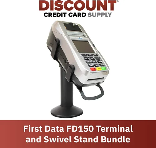 Vista 2 de First Data FD150 EMV Máquina terminal de tarjetas de crédito y soporte giratorio