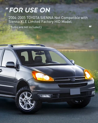 Vista 8 de Nilight - Conjunto de faros delanteros compatibles con Toyota Sienna 2004 2005. Carcasa negra, reflector ámbar, lente transparente mejorada, faros