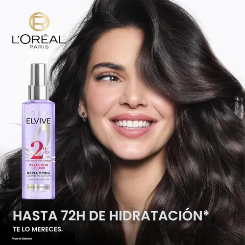 Vista 3 de L'Oréal Paris Elvive Hyaluron Plump - Suero capilar hidratante para rellenar con complejo de ácido hialurónico, para cabello deshidratado y seco