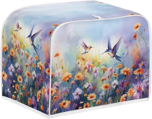 Vista 19 de Cubierta para tostadora con diseño de bandera americana y pájaros florales, protector de tostadora compatible con 2 rebanadas, cubierta protectora