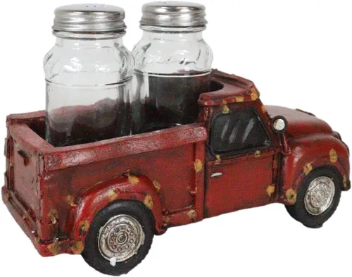 Vista 6 de Ebros Gift Estatua clásica de estilo rústico de granja roja para salero y pimentero de cristal, decoración de cocina nostalgia