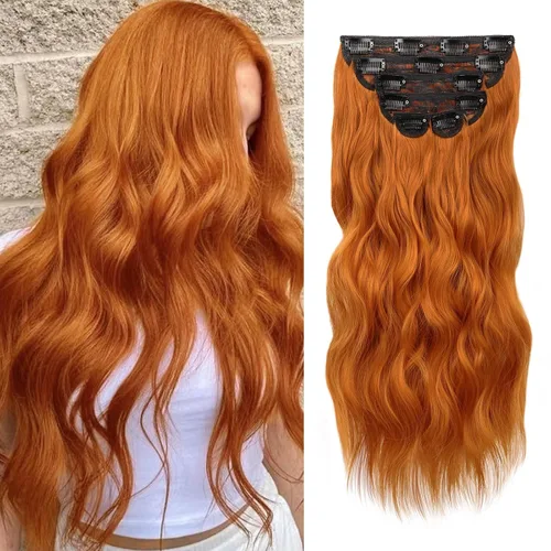 Vista 12 de WECAN Extensión de cabello con clip, de 20 pulgadas, mezcla de rubio ceniza y rubio decolorado, 6 piezas, extensiones de cabello largo ondulado