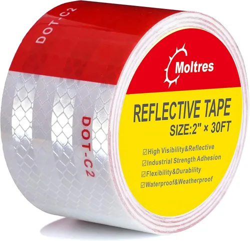 DOT-C2 - Cinta reflectante, rojo y blanco, 2 pulgadas x 30 pies, impermeable, cinta de seguridad de visibilidad, cinta reflectante de advertencia