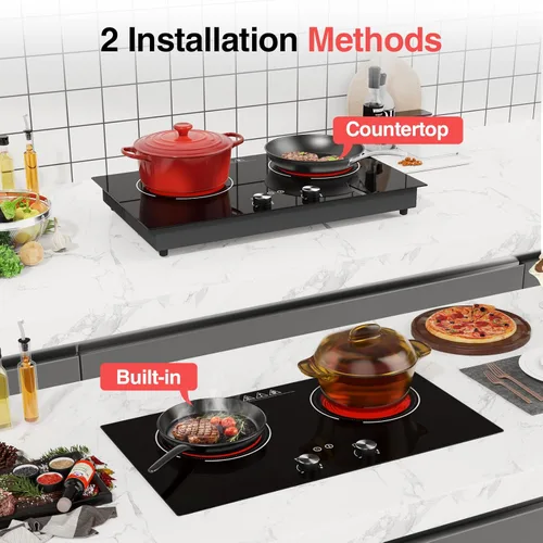 Vista 7 de Placa de cocina eléctrica de 2400 W: estufa eléctrica de 24" de 2 quemadores, placa caliente de doble quemador, GTKZW control de perilla