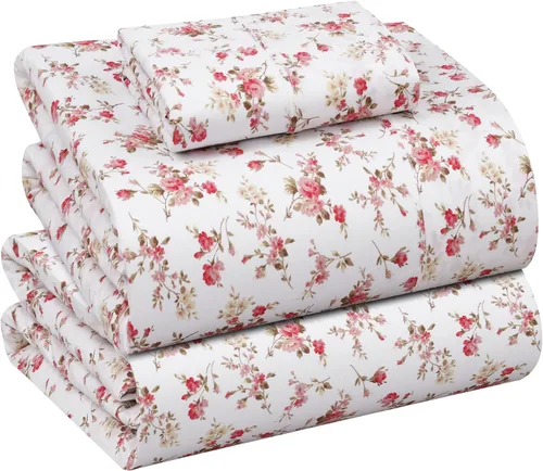 Vista 44 de RUVANTI Sábanas 100% algodón percal tamaño Queen, diseño floral refrescante y transpirable, duraderas, con una sensación nítida, suave y cómoda