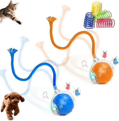 Vista 16 de Pack de 2 Juguetes Interactivos con Bola para Gatos y Perros de Interior, Juguete Automático para Gatos con Evite de Obstáculos Inteligente y Trinos