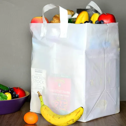 Vista 2 de Prime Line Packaging Bolsas de plástico blancas, bolsas de regalo de compras con asas para pequeñas empresas, comestibles, servicio de alimentos
