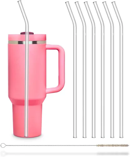 Vista 11 de Halm - Pajitas de vidrio – 6 popotes cortos de 6 pulgadas doblados reutilizables + cepillo de limpieza sin plástico – Apto para lavavajillas