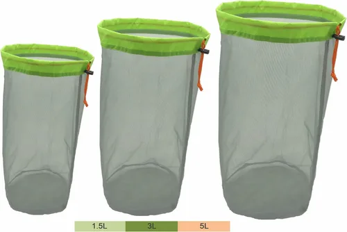 Alemon - Bolsa de almacenamiento de malla de nailon ligera con cordón para viajes, senderismo, 3 unidades, color verde claro (L) 15.7 x 11.8 in