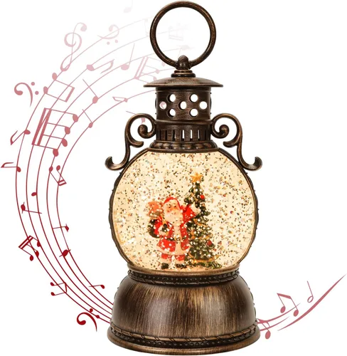 Vista 16 de Linterna de globo de nieve de Navidad, linterna musical de globo de nieve, linterna de mesa de Navidad, luz de villancico, linternas de agua