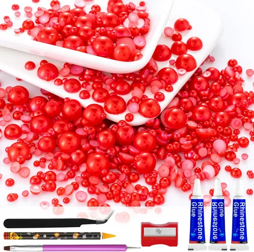 Vista 29 de 60g de perlas planas doradas con parte trasera de diamantes de imitación para manualidades, tamaño mixto de 3mm-10mm, color AB, redondas, cuentas