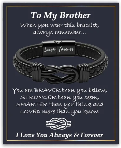 Gifts for Men Infinity Leather Bracelet for Dad New Daddy Husband Boyfriend Son Grandson Brother Nephew Uncle Black Braided Engraved Leather Jewelry