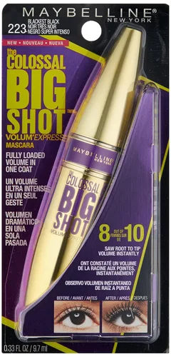 Vista 2 de Máscara de pestañas impermeable, Volum' Express The Colossal Big Shot, de la marca Maybelline New York , lavable, Blackest Black