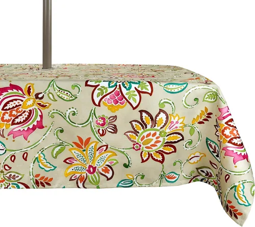 Vista 16 de ColorBird Mantel para exteriores con estampado botánico Spring Bloom, resistente al agua, a prueba de derrames, tela de poliéster con agujero