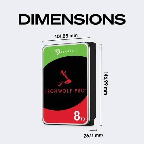Vista 2 de Seagate IronWolf Pro, 8 TB, Enterprise NAS HDD interno - CMR 3.5 pulgadas, SATA 6 Gb/s, 7.200 RPM, caché de 256 MB para almacenamiento conectado a