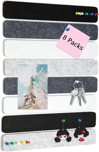 Vista 9 de 8 piezas de tiras de barra de tablero de pines de fieltro para dormitorios, oficinas, decoración de pared para el hogar, tablero de anuncios azul