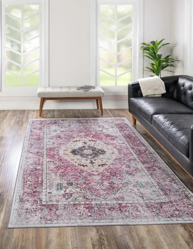 Unique Loom Yara Collection - Alfombra de área Yash (2' x 3' 1", rectangular, rosa coral claro/azul)