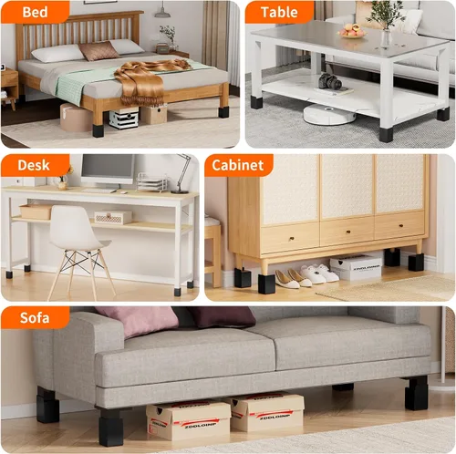 Vista 9 de Elevadores de cama para muebles de 2 pulgadas, paquete de 4 elevadores de muebles de metal resistente, elevadores de patas de escritorio para mesa