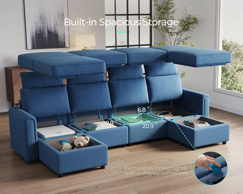 Vista 5 de LINSY HOME Sofá modular modular, sofás de respaldo alto mejorados con 4 reposacabezas, sofá cama en forma de U con asiento de almacenamiento
