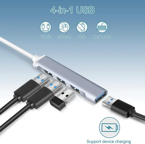 Vista 2 de Divisor de puerto de concentrador USB: expansor de puerto USB - Hub USB 3.0 USB Dongle multipuerto para PC portátil Dell HP (4 puertos)