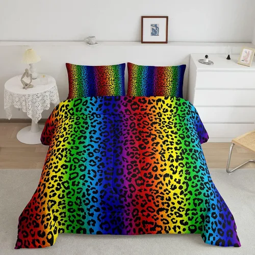 Vista 52 de Juego de edredón con estampado de leopardo para niños, tamaño individual, juego de ropa de cama de moda de piel de guepardo abstracto, decoración