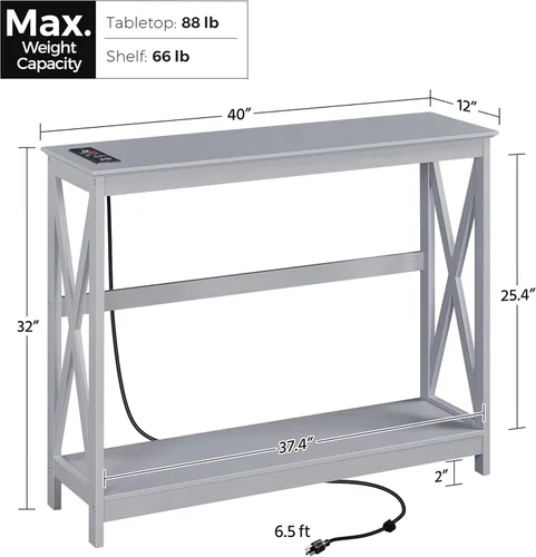 Vista 12 de Yaheetech Mesa de entrada de madera, mesa de consola para entrada, mesa de sofá de 2 niveles con estante de almacenamiento para sala de estar, Blanco
