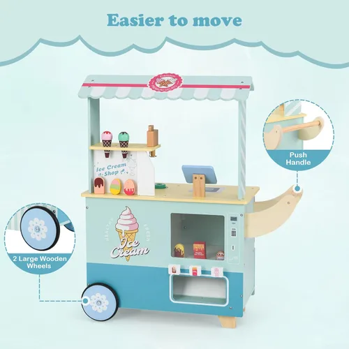 Vista 7 de INFANS Carrito de helados, tienda de comestibles, juguete de mercado, tienda de mercado, juego de simulación con rueda universal, báscula