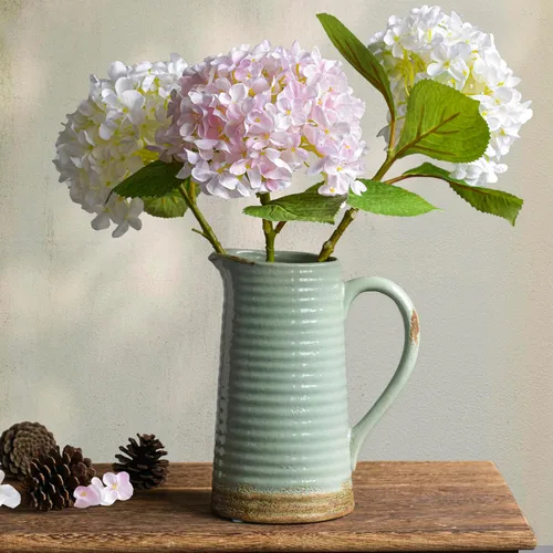 Vista 12 de Quoowiit - Jarrón rústico de cerámica con asa, jarrón de pitero de granja decorativo negro con aspecto desgastado para decoración del hogar, sala