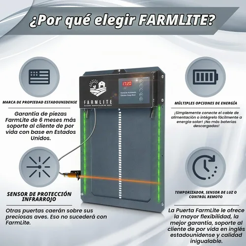 Vista 2 de FarmLite Abridor automático de puerta de gallinero Puerta automática de pollo sin batería Puerta automática de gallinero con temporizador y Negro